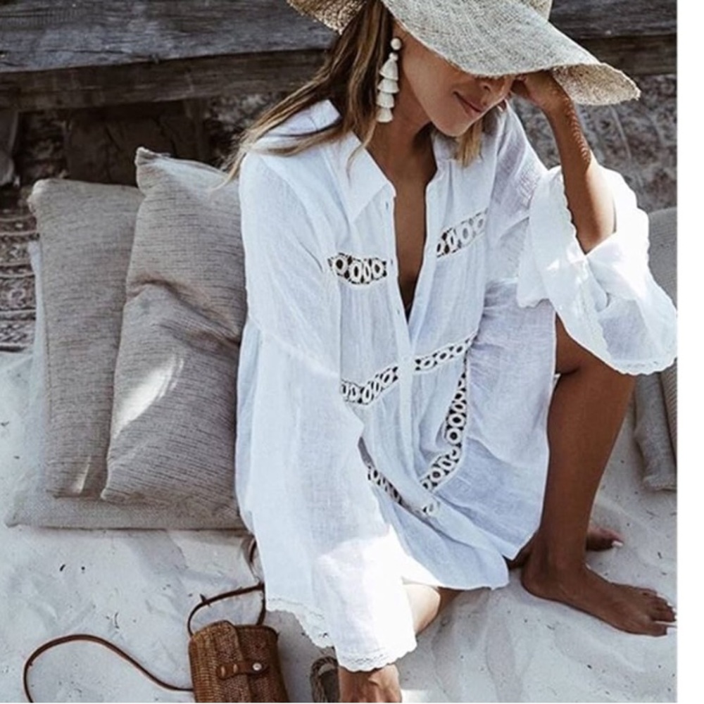 NEW Boho Swim Cover Up Shirt Dress